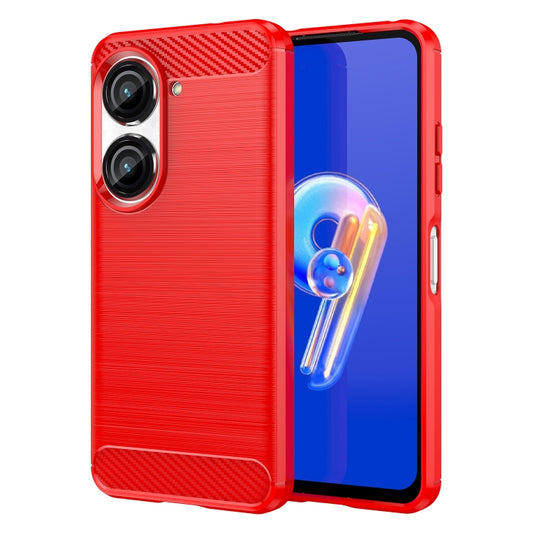 For Asus Zenfone 9 Brushed Texture Carbon Fiber TPU Case(Red) by buy2fix
