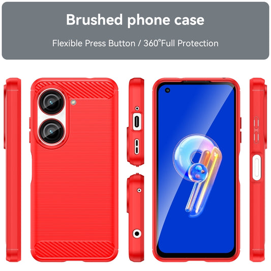 For Asus Zenfone 9 Brushed Texture Carbon Fiber TPU Case(Red) by buy2fix