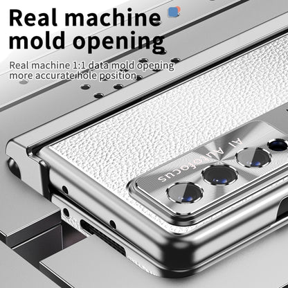 For Samsung Galaxy Z Fold3 5G Litchi Pattern Magnetic Shell Film Integrated Shockproof Phone Case(Silver) by buy2fix
