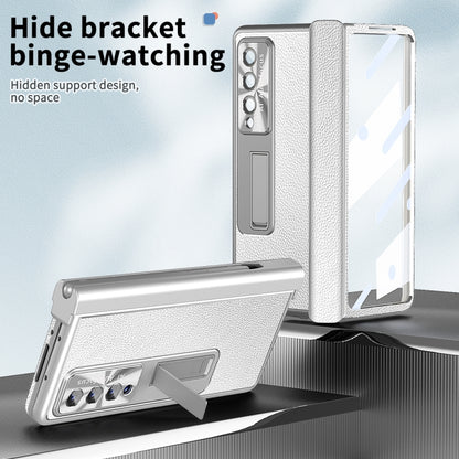 For Samsung Galaxy Z Fold3 5G Litchi Pattern Magnetic Shell Film Integrated Shockproof Phone Case(Silver) by buy2fix