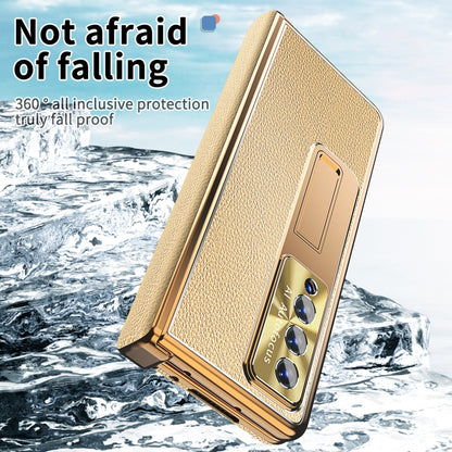 For Samsung Galaxy Z Fold3 5G Litchi Pattern Magnetic Shell Film Integrated Shockproof Phone Case(Gold) by buy2fix