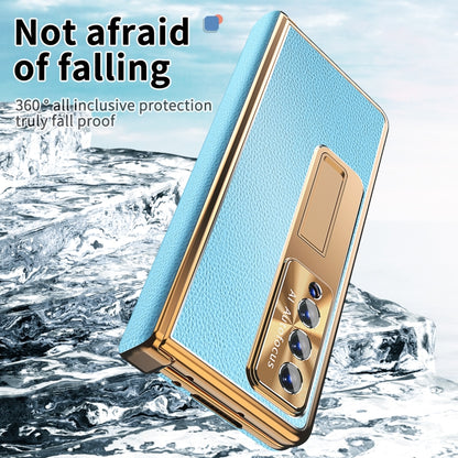 For Samsung Galaxy Z Fold3 5G Litchi Pattern Magnetic Shell Film Integrated Shockproof Phone Case(Blue Gold) by buy2fix