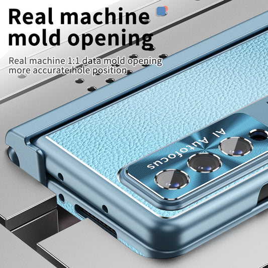 For Samsung Galaxy Z Fold3 5G Litchi Pattern Magnetic Shell Film Integrated Shockproof Phone Case(Far Peak Blue) by buy2fix