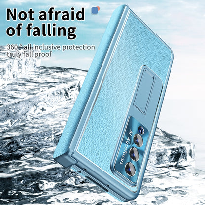 For Samsung Galaxy Z Fold3 5G Litchi Pattern Magnetic Shell Film Integrated Shockproof Phone Case(Far Peak Blue) by buy2fix
