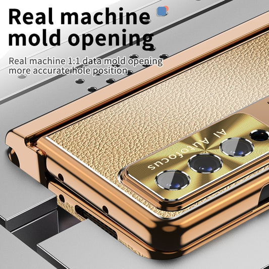 For Samsung Galaxy Z Fold4 Litchi Pattern Magnetic Shell Film Integrated Shockproof Phone Case(Gold) by buy2fix