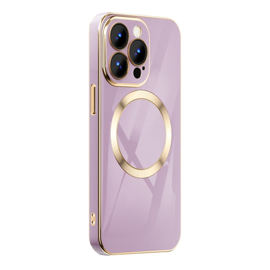 For iPhone 14 6D Gold Plated Magsafe Magnetic Phone Case (Purple) by buy2fix