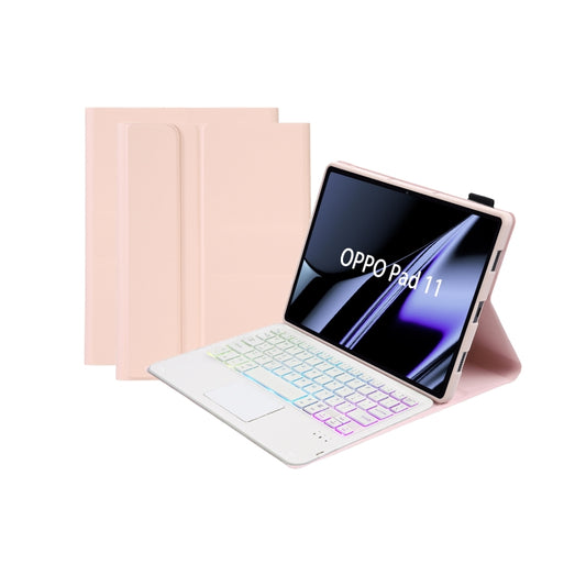 OP11-AS Lambskin Texture Ultra-thin Bluetooth Keyboard Leather Case with Touchpad & Backlight For OPPO Pad 11 inch(Pink) - OPPO Keyboard by buy2fix | Online Shopping UK | buy2fix