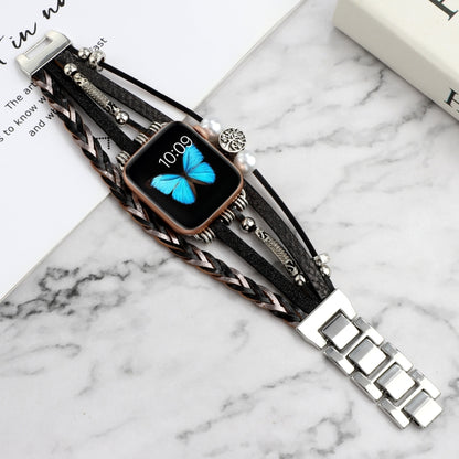 Jewelry Watch Band For Apple Watch Ultra 49mm&Watch Ultra 2 49mm / Series 9&8&7 45mm / SE 3&SE 2&6&SE&5&4 44mm / 3&2&1 42mm(Black) - Watch Bands by buy2fix | Online Shopping UK | buy2fix