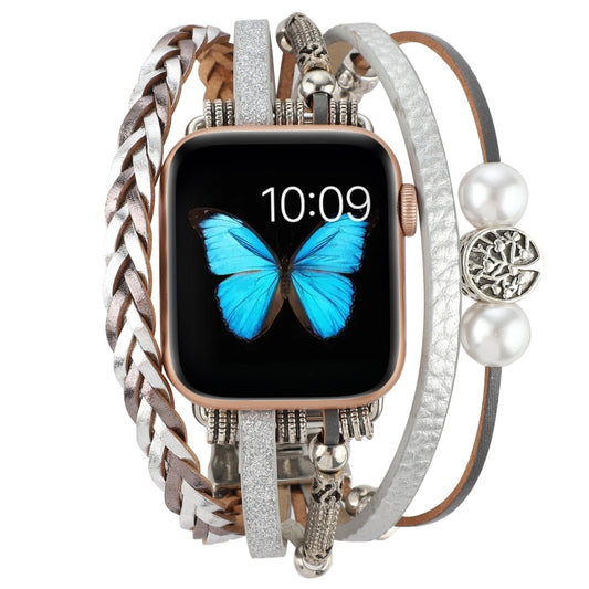 Jewelry Watch Band For Apple Watch Series 9&8&7 41mm / SE 3&SE 2&6&SE&5&4 40mm / 3&2&1 38mm(Silver) - Watch Bands by buy2fix | Online Shopping UK | buy2fix