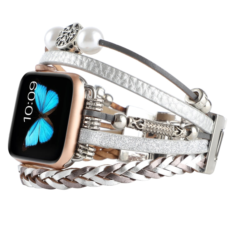 Jewelry Watch Band For Apple Watch Series 9&8&7 41mm / SE 3&SE 2&6&SE&5&4 40mm / 3&2&1 38mm(Silver) - Watch Bands by buy2fix | Online Shopping UK | buy2fix