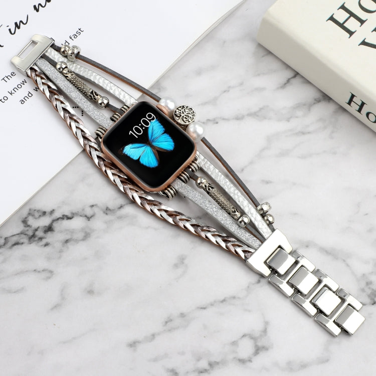 Jewelry Watch Band For Apple Watch Series 9&8&7 41mm / SE 3&SE 2&6&SE&5&4 40mm / 3&2&1 38mm(Silver) - Watch Bands by buy2fix | Online Shopping UK | buy2fix