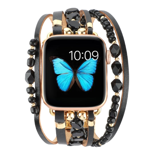 Jewelry Watch Band For Apple Watch Series 9&8&7 41mm / SE 3&SE 2&6&SE&5&4 40mm / 3&2&1 38mm(Black) - Watch Bands by buy2fix | Online Shopping UK | buy2fix