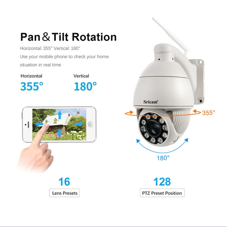 Sricam SP008C 5MP 10X Zoom IP66 Waterproof CCTV WiFi IP Camera Monitor, Plug Type:US Plug(White) - Wireless Camera by Sricam | Online Shopping UK | buy2fix
