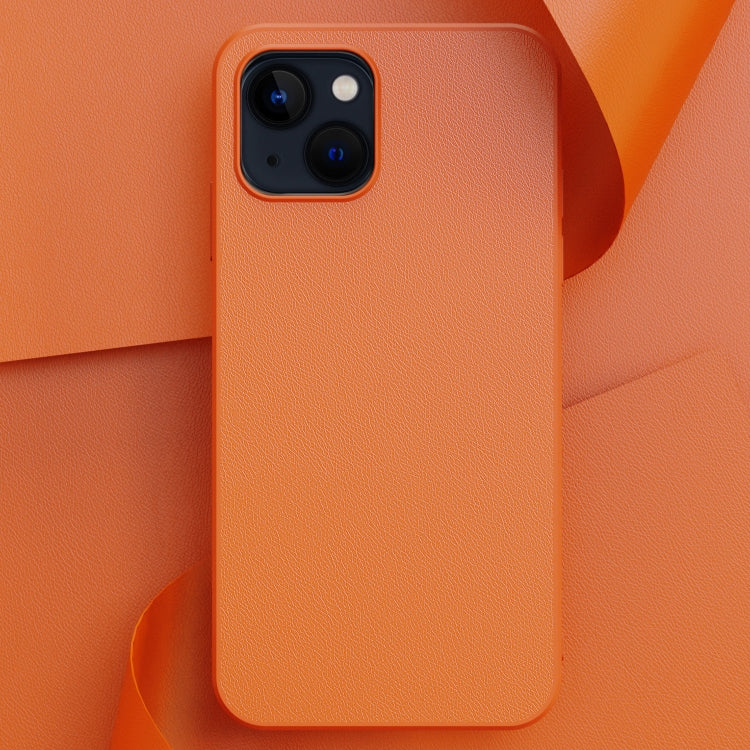 For iPhone 14 Plus Plain Skin Leather Phone Case (Orange) - iPhone 14 Plus Cases by buy2fix | Online Shopping UK | buy2fix