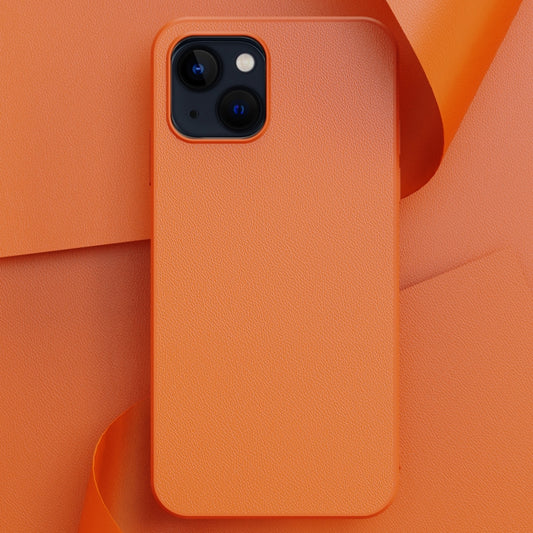 For iPhone 14 Plus Plain Skin Leather Phone Case (Orange) - iPhone 14 Plus Cases by buy2fix | Online Shopping UK | buy2fix