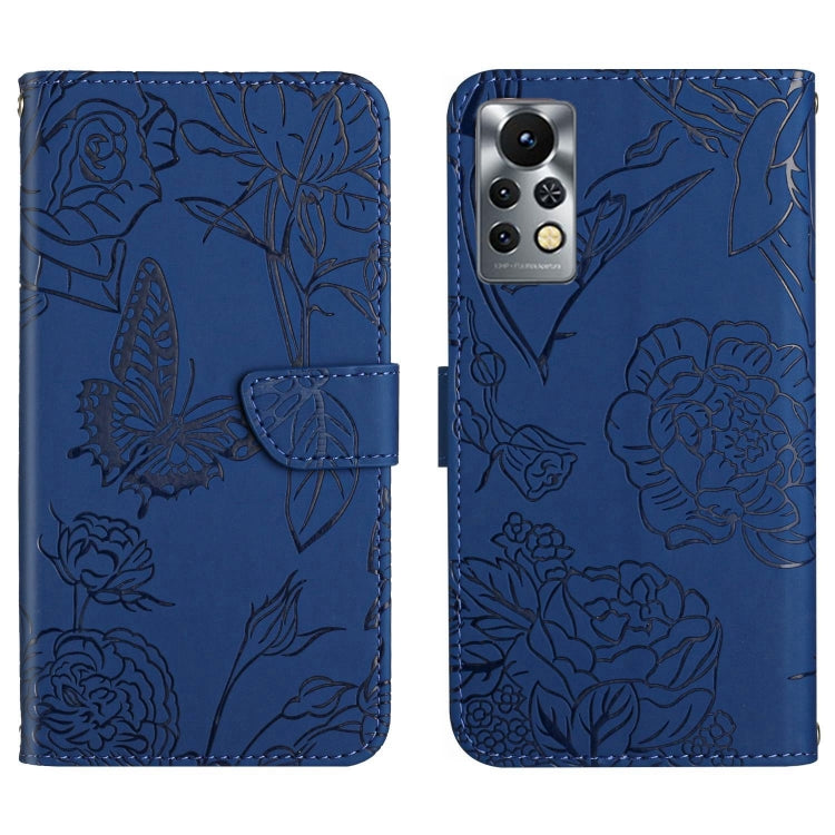 For Infinix Note 11 Pro HT03 Skin Feel Butterfly Embossed Flip Leather Phone Case(Blue) - Infinix Cases by buy2fix | Online Shopping UK | buy2fix