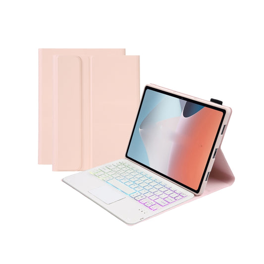 OP12-AS Lambskin Texture Ultra-thin Bluetooth Keyboard Leather Case with Touchpad & Backlight For OPPO Pad Air 10.4 inch(Pink) - For OPPO by buy2fix | Online Shopping UK | buy2fix