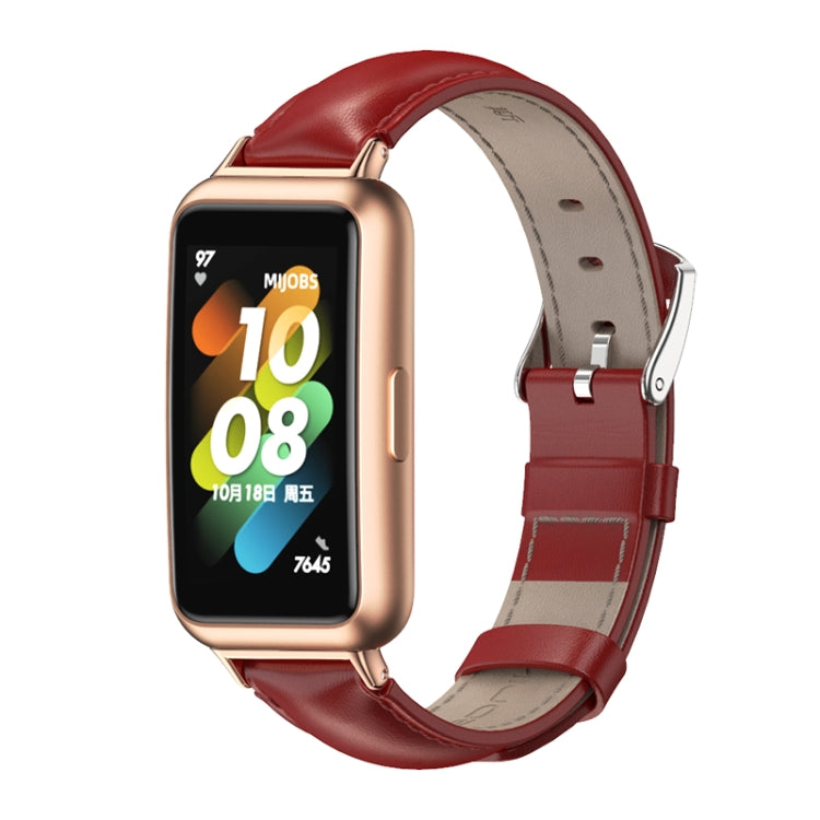 For Huawei Band 7 / 7 NFC MIJOBS Cowhide Leather Watch Band(Red Rose Gold) - Watch Bands by MIJOBS | Online Shopping UK | buy2fix