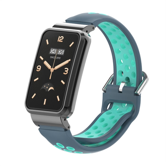 For Xiaomi Mi Band 7 Pro Silicone Metal Frame Watch Band(Grey + Cyan) - Watch Bands by buy2fix | Online Shopping UK | buy2fix