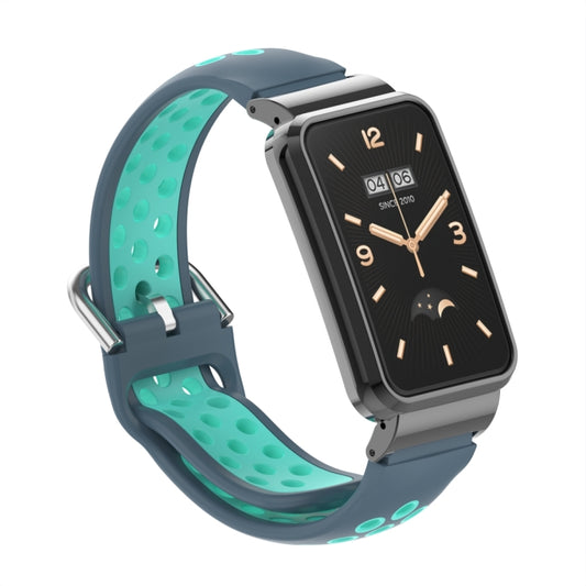 For Xiaomi Mi Band 7 Pro Silicone Metal Frame Watch Band(Grey + Cyan) - Watch Bands by buy2fix | Online Shopping UK | buy2fix