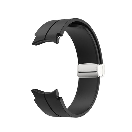 For Samsung Galaxy Watch5 40&44mm / Pro 45mm Folding Silver Buckle Silicone Watch Band(Black) - Watch Bands by buy2fix | Online Shopping UK | buy2fix
