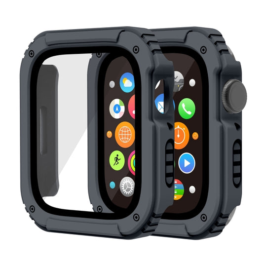 2 in 1 Screen Tempered Glass Film Protective Case For Apple Watch Series 9 / 8 / 7 45mm(Dark Grey) - Watch Cases by buy2fix | Online Shopping UK | buy2fix