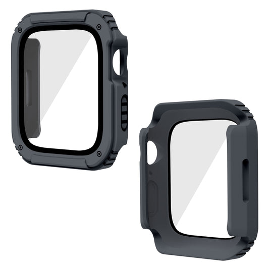 2 in 1 Screen Tempered Glass Film Protective Case For Apple Watch Series 9 / 8 / 7 45mm(Dark Grey) - Watch Cases by buy2fix | Online Shopping UK | buy2fix