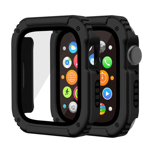 2 in 1 Screen Tempered Glass Film Protective Case For Apple Watch Series 9 / 8 / 7 41mm(Black) - Watch Cases by buy2fix | Online Shopping UK | buy2fix