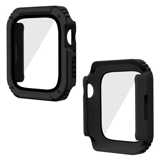 2 in 1 Screen Tempered Glass Film Protective Case For Apple Watch Series 9 / 8 / 7 41mm(Black) - Watch Cases by buy2fix | Online Shopping UK | buy2fix