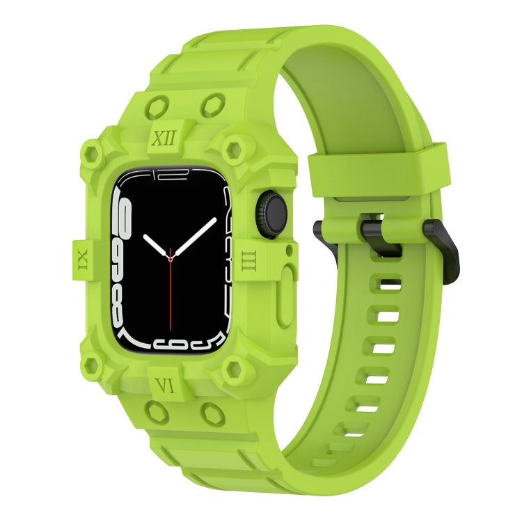 Integrated Silicone Watch Band For Apple Watch Series 8&7 45mm / SE 2&6&SE&5&4 44mm / 3&2&1 42mm(Lime Green) by buy2fix