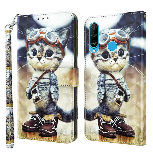 For Huawei P30 Lite / nova 4e 3D Painted Leather Phone Case(Naughty Cat) - Huawei Cases by buy2fix | Online Shopping UK | buy2fix