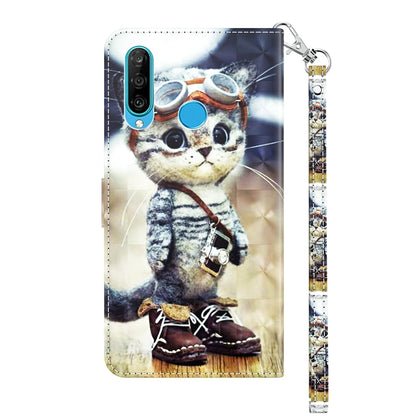 For Huawei P30 Lite / nova 4e 3D Painted Leather Phone Case(Naughty Cat) - Huawei Cases by buy2fix | Online Shopping UK | buy2fix