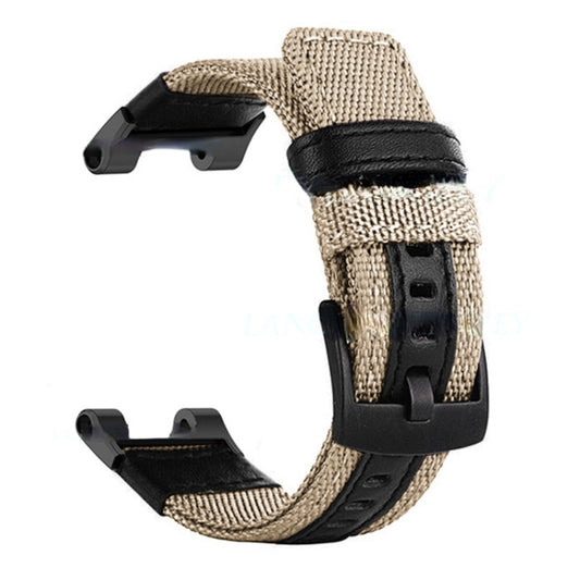 For Amazfit T-Rex / T-Rex Pro / Ares Leather Nylon Watch Band(Khaki) - Watch Bands by buy2fix | Online Shopping UK | buy2fix