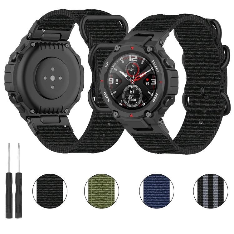 For Amazfit T-Rex / T-Rex Pro / Ares Three-ring Black Buckle Nylon Watch Band(Green) - Watch Bands by buy2fix | Online Shopping UK | buy2fix