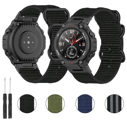 For Amazfit T-Rex / T-Rex Pro / Ares Three-ring Black Buckle Nylon Watch Band(Black Grey) - Watch Bands by buy2fix | Online Shopping UK | buy2fix