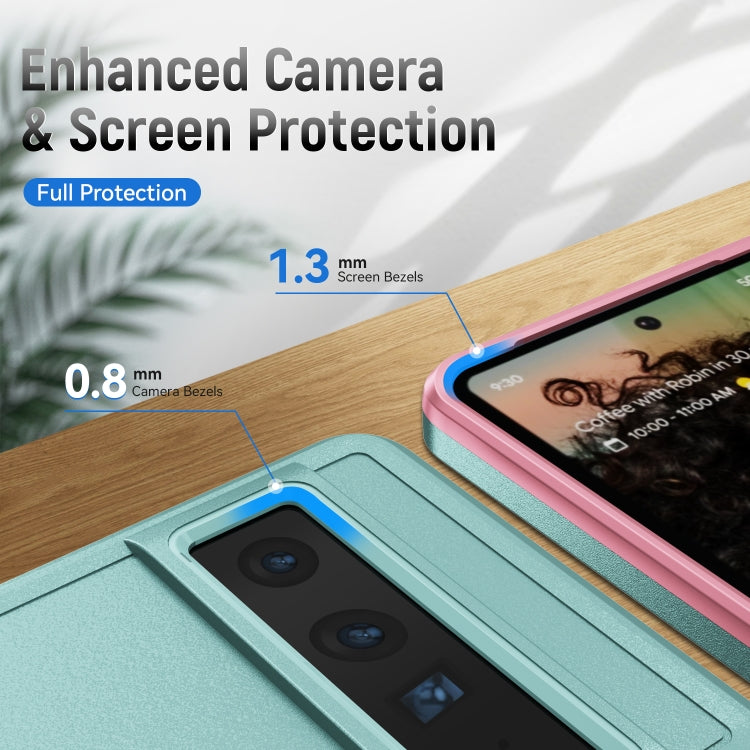For Google Pixel 7 Pro Pioneer Armor Heavy Duty PC + TPU Phone Case(Green+Pink) - Google Cases by buy2fix | Online Shopping UK | buy2fix