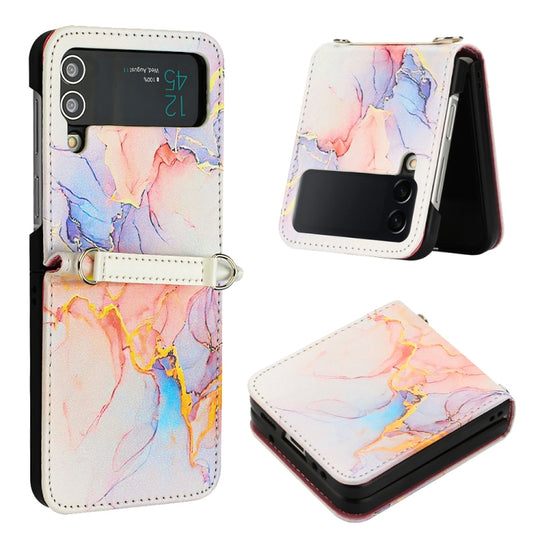 Pour Samsung Galaxy Z Flip4 Étui de téléphone en cuir à motif de marbre (Galaxy Marble White LS004)