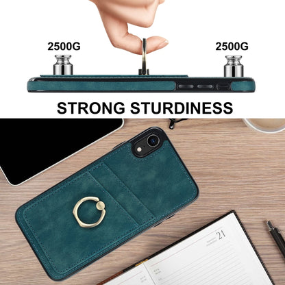 For iPhone XR Vintage Patch Leather Phone Case with Ring Holder(Blue) - More iPhone Cases by buy2fix | Online Shopping UK | buy2fix