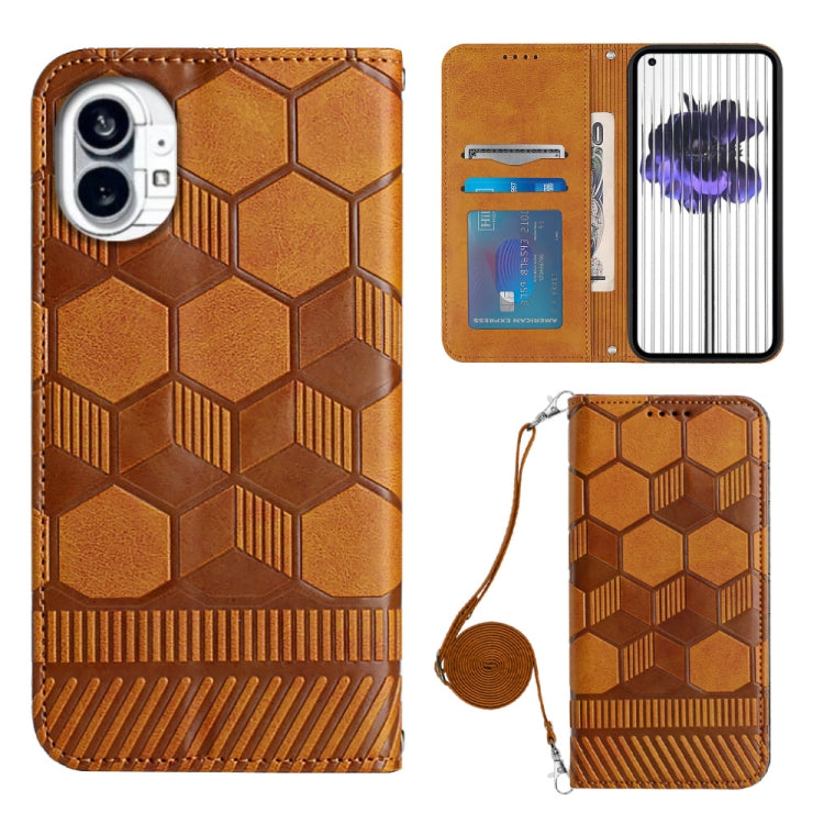 For Nothing Phone 1 Crossbody Football Texture Magnetic PU Phone Case(Khaki) - Nothing Cases by buy2fix | Online Shopping UK | buy2fix