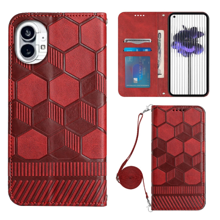 For Nothing Phone 1 Crossbody Football Texture Magnetic PU Phone Case(Red) - Nothing Cases by buy2fix | Online Shopping UK | buy2fix