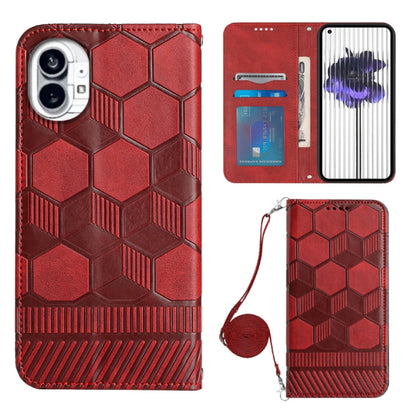 For Nothing Phone 1 Crossbody Football Texture Magnetic PU Phone Case(Red) - Nothing Cases by buy2fix | Online Shopping UK | buy2fix