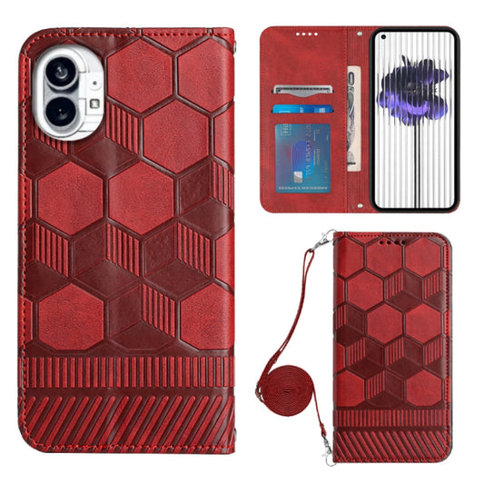 For Nothing Phone 1 Crossbody Football Texture Magnetic PU Phone Case(Red) - Nothing Cases by buy2fix | Online Shopping UK | buy2fix