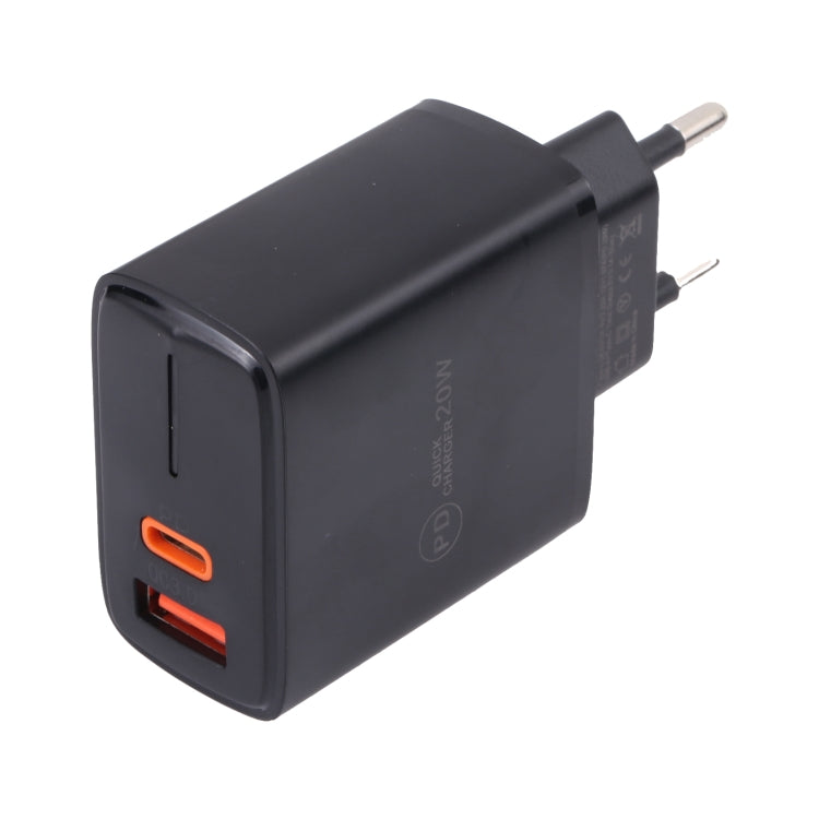 LZ-1130 PD 20W Type-C+QC 3.0 USB Fast Charger, Plug Type:EU Plug(Black) - USB Charger by buy2fix | Online Shopping UK | buy2fix