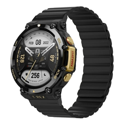 For Amazfit T-Rex 2 Silicone Magnetic Dual-color Watch Band(Black) - Watch Bands by buy2fix | Online Shopping UK | buy2fix