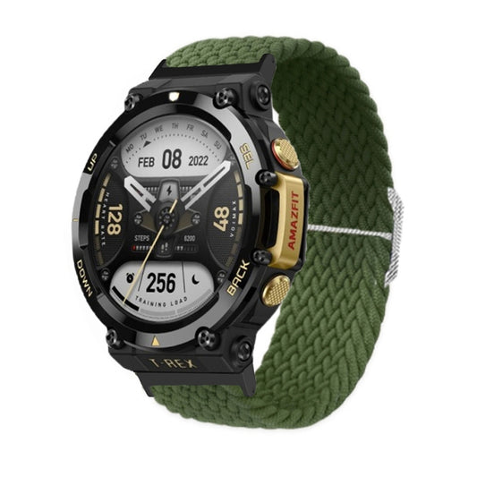 For Amazfit T-Rex 2 Adjustable Buckle Braided Nylon Watch Band(Army Green) - Watch Bands by buy2fix | Online Shopping UK | buy2fix