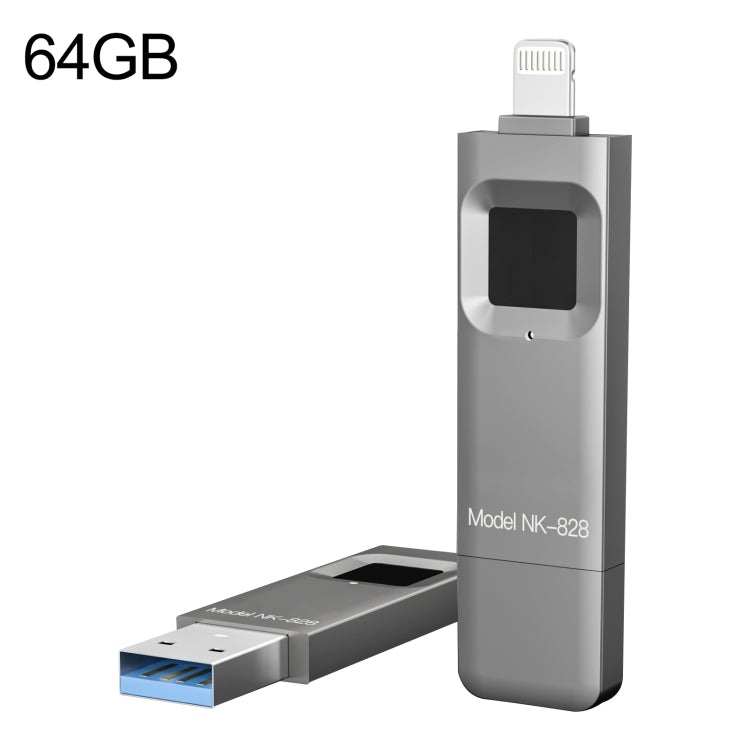 64GB NK-828 8 Pin + USB 2 in 1 Zinc Alloy U Disk with Fingerprint Unlock by buy2fix