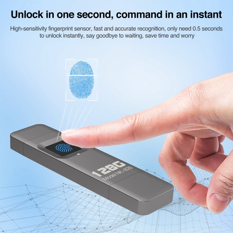 128GB NK-828 8 Pin + USB 2 in 1 Zinc Alloy U Disk with Fingerprint Unlock by buy2fix