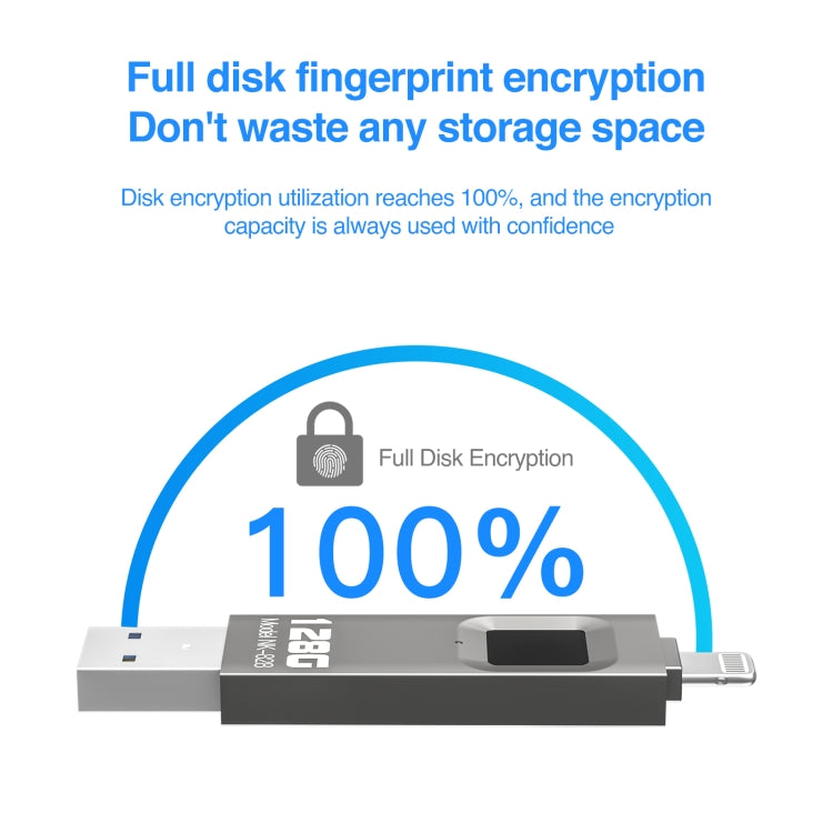 128GB NK-828 8 Pin + USB 2 in 1 Zinc Alloy U Disk with Fingerprint Unlock by buy2fix
