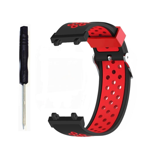 For Amazfit T-Rex 2 3-Row Holes Two-color Silicone Watch Band(Black Red) - Watch Bands by buy2fix | Online Shopping UK | buy2fix