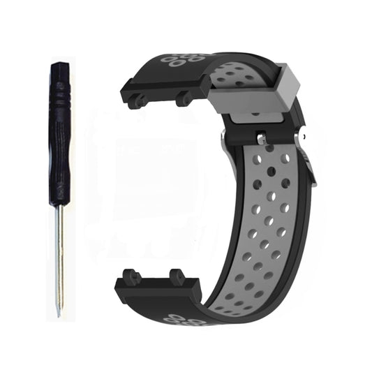 For Amazfit T-Rex 2 3-Row Holes Two-color Silicone Watch Band(Black Grey) - Watch Bands by buy2fix | Online Shopping UK | buy2fix